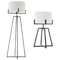 Modern Dimmable Floor Lamp + Table Desk Lamp w/ Linen Shade Scandi - Matte Black thumbnail