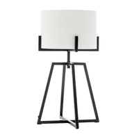 Modern Scandi Metal Dimmable Table Desk Lamp Light w/ Linen Shade - Matte Black thumbnail