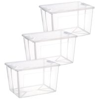 3x 37 Litre Modular Clear Foldable Storage Box with Lid Plastic Tub Collapsible thumbnail
