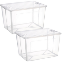 2x 82 Litre Modular Clear Foldable Storage Box with Lid Plastic Tub Collapsible thumbnail