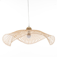 Serene Natural Hand-Woven Bamboo Wave Pendant Lamp Light - Large thumbnail