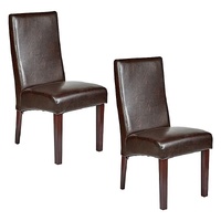 Set of 2 Rome Leather Brown Dining Chairs Durable Seat Wood Kitchen Cafe thumbnail