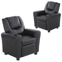 Set of 2 Oliver Kids Recliner Chair Sofa Children Lounge Couch PU Armchair Black thumbnail