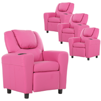 Set of 4 Oliver Kids Recliner Chair Sofa Children Lounge Couch PU Armchair Pink thumbnail