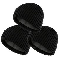 3x Unisex Winter Knitted Hat Warm Thick Beanie Fleece Ski Cap  Thermal - Black thumbnail