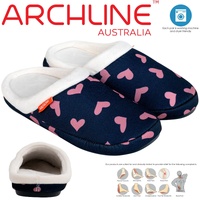 ARCHLINE Orthotic Slippers Slip On Scuffs Pain Relief Moccasins - Navy with Hearts - EUR 36 (Womens US 5) thumbnail