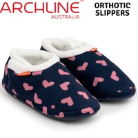 ARCHLINE Orthotic Slippers CLOSED Arch Scuffs Moccasins Pain Relief in Navy Hearts - EUR40 thumbnail