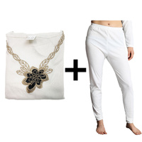 2pcs Set Womens Merino Wool Blend Pants & Top Underwear Leggings Thermal Thermals - Beige - 10-12 thumbnail