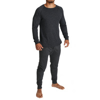 2pcs Set Mens Merino Wool Blend Long Sleeve Thermal Top & Long Johns Pants Underwear - Black - M thumbnail
