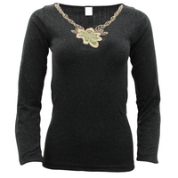 Ladies Merino Wool Blend Long Sleeve Thermal Spencer Top Thermals Underwear - Black - 18-20 thumbnail