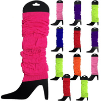 12 LEG WARMERS Knitted Womens Neon Party Knit Ankle Fluro Dance Costume 80s BULK - Assorted Pack thumbnail