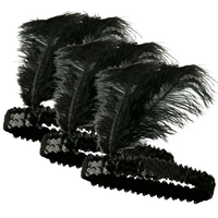 3x 1920s FLAPPER HEADBAND Headpiece Feather Sequin Charleston Costume Gatsby - Black thumbnail