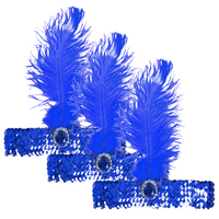 3x 1920s FLAPPER HEADBAND Headpiece Feather Sequin Charleston Costume Gatsby - Blue thumbnail