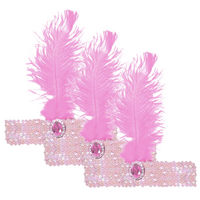 3x 1920s FLAPPER HEADBAND Headpiece Feather Sequin Charleston Costume Gatsby - Light Pink thumbnail