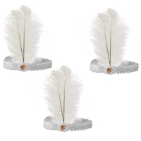 3x 1920s FLAPPER HEADBAND Headpiece Feather Sequin Charleston Costume Gatsby - White thumbnail