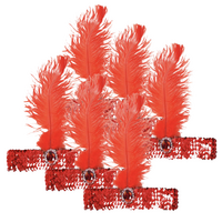 6x 1920s FLAPPER HEADBAND Headpiece Feather Sequin Charleston Costume Party BULK - Red thumbnail