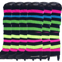 6x Womens Leg Warmers Disco Winter Knit Dance Party Crochet Legging Socks Costume - Rainbow with Black Stripe thumbnail