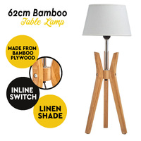 Bamboo Tripod Table Lamp Desk Modern Rustic Geo Light w Linen Shade thumbnail