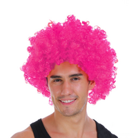 Mens DELUXE AFRO WIG Curly Hair Costume Party Fancy Disco 70s 80s Dress Up - Hot Pink thumbnail