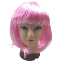Bob Wig Costume Short Straight Fringe Cosplay Party Full Hair Womens Fancy Dress - Light Pink thumbnail