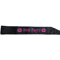 HEN'S NIGHT SASH Party Girls Wedding Bridesmaid Bridal Bride To Be Satin Sashes - Hen Party (Black with Pink Writing) thumbnail