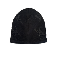 Thermal Insulated Fine Ski Knit Heat Print Beanie Hat Warm Winter Cap - Black - One Size thumbnail
