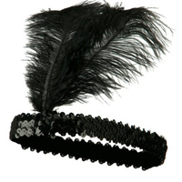 1920s FLAPPER HEADBAND Headpiece Feather Sequin Charleston Costume Gatsby Dance - Black thumbnail