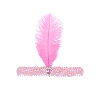 1920s FLAPPER HEADBAND Headpiece Feather Sequin Charleston Costume Gatsby Dance - Light Pink thumbnail