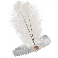 1920s FLAPPER HEADBAND Headpiece Feather Sequin Charleston Costume Gatsby Dance - White thumbnail