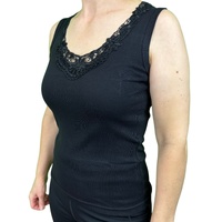 Ladies Sleeveless Singlet Top Womens Summer Basic Tank Shirt Lace Motif Front - Black - 16-18 thumbnail
