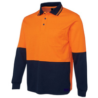 HI VIS LONG SLEEVE POLO SHIRT Top Safety Workwear Fluro Breathable Dry WB - Orange - M thumbnail