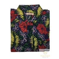 Mens Oahu Hawaiian Party Shirt Button Hippie Tops Short Sleeve Beach Holiday - Hibiscus Flower (1421) - S thumbnail