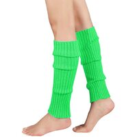 Pair of Womens Leg Warmers Disco Winter Knit Dance Party Crochet Legging Socks Costume - Fluro Green thumbnail