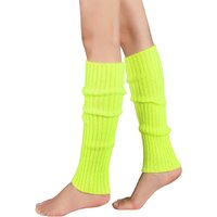 Pair of Womens Leg Warmers Disco Winter Knit Dance Party Crochet Legging Socks Costume - Fluro Yellow thumbnail