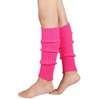 Pair of Womens Leg Warmers Disco Winter Knit Dance Party Crochet Legging Socks Costume - Hot Pink thumbnail