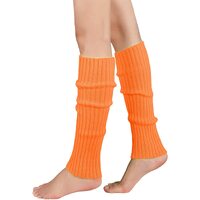 Pair of Womens Leg Warmers Disco Winter Knit Dance Party Crochet Legging Socks Costume - Orange thumbnail