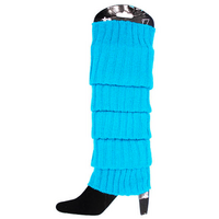 Pair of Womens Leg Warmers Disco Winter Knit Dance Party Crochet Legging Socks Costume - Topaz Blue thumbnail