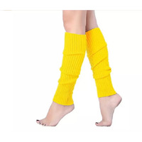 Pair of Womens Leg Warmers Disco Winter Knit Dance Party Crochet Legging Socks Costume - Yellow thumbnail