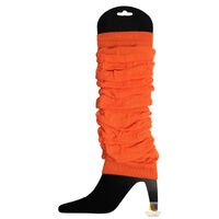 LEG WARMERS Knitted Womens Neon Party Knit Ankle Fluro Dance Costume 80s Pair - Fluro Orange thumbnail