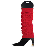 LEG WARMERS Knitted Womens Neon Party Knit Ankle Fluro Dance Costume 80s Pair - Red thumbnail