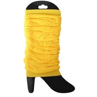 LEG WARMERS Knitted Womens Neon Party Knit Ankle Fluro Dance Costume 80s Pair - Yellow thumbnail