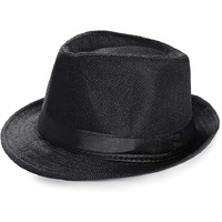 CLASSIC TRILBY HAT Fedora Cap Costume Gangster - Black- One Size (58cm) thumbnail