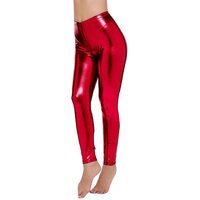 Metallic Leggings Stretchy Pants Neon Fluro Shiny Glossy Dress Up Dance Party - Red thumbnail