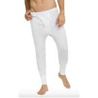 Thermo Fleece Mens Thermal Long John Tights Baselayer Cotton Blend Pants - White thumbnail