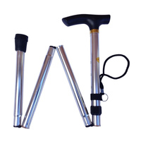 Adjustable Metal WALKING STICK Travel Cane Folding Pole Compact Retractable Hike - Silver thumbnail