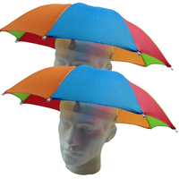 2x RAINBOW UMBRELLA HAT Rain Beach Sun Rain Cap Costume Camping Fishing Hunting thumbnail