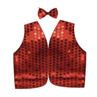 Mens SEQUIN VEST Dance Costume Party Coat Disco Accessory Sparkle Waistcoat - Red thumbnail