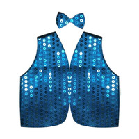 Mens SEQUIN VEST Dance Costume Party Coat Disco Accessory Sparkle Waistcoat - Sky Blue thumbnail