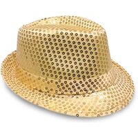 SEQUIN HAT Trilby Fedora Glitter Cap Costume Dance Party - Yellow/Gold thumbnail