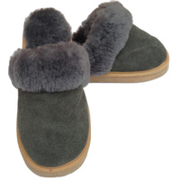 100% Sheepskin Moccasin Slippers Winter Genuine Scuffs Slip On Mens Womens - Grey (with fur) - 6 thumbnail